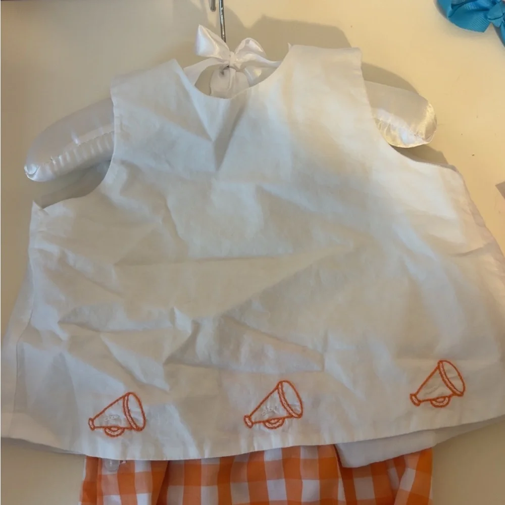 UT Kids White Dress with Orange Gingham Bloomer